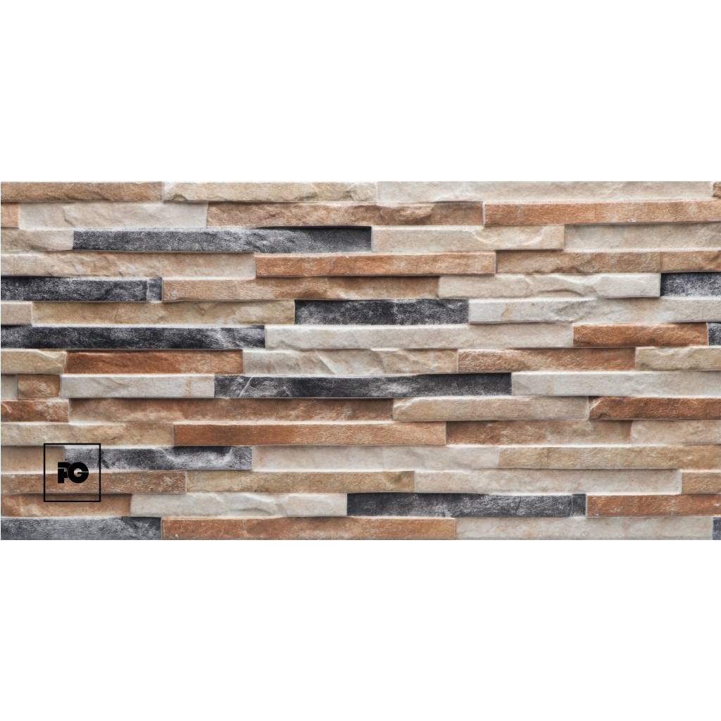 Stone veneer wall with horizontal rows of beige
