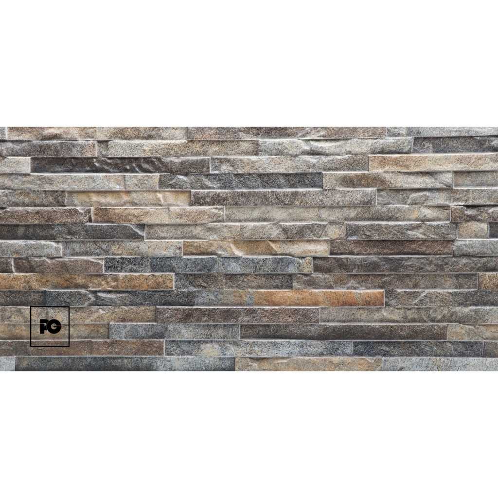Modern entryway with stacked stone walls