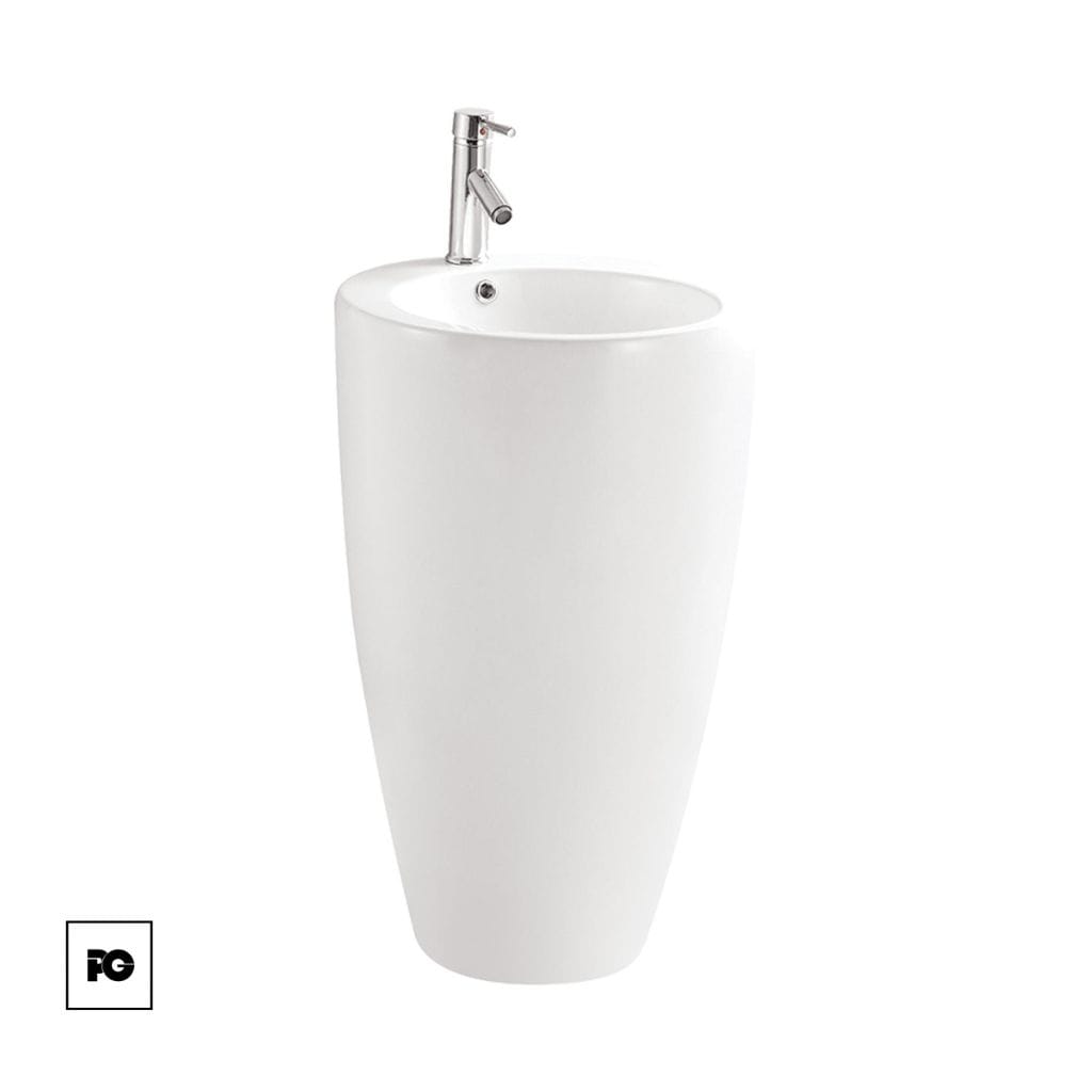 Lavabo redondo cuerpo completo color blanco, modelo Kinea.