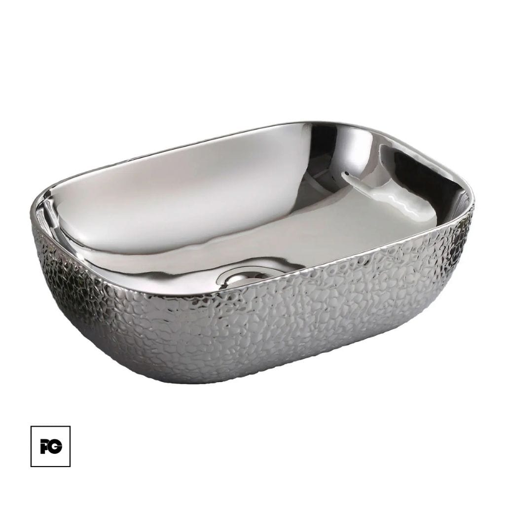 Lavabo de cerámica esmaltada artesanal color silver, modelo Celia.