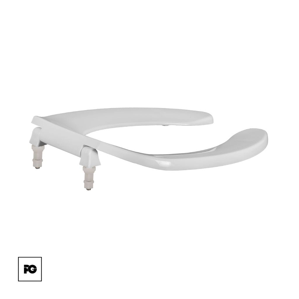 Asiento de plástico alargado, color blanco, frente abierto sin tapa. - Imagen 3
