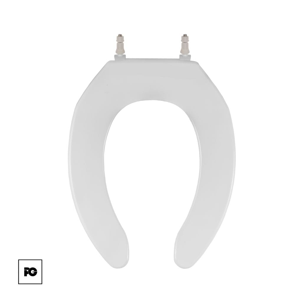 Asiento de plástico alargado, color blanco, frente abierto sin tapa. - Imagen 2